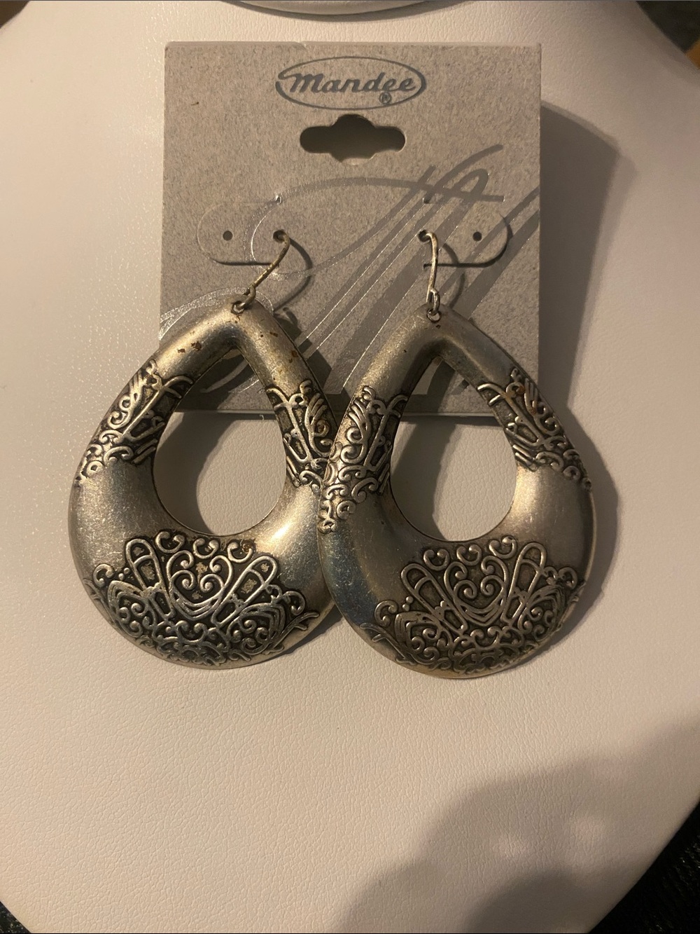 Mandee Silver Filigree Open Teardrop Dangle Earrings